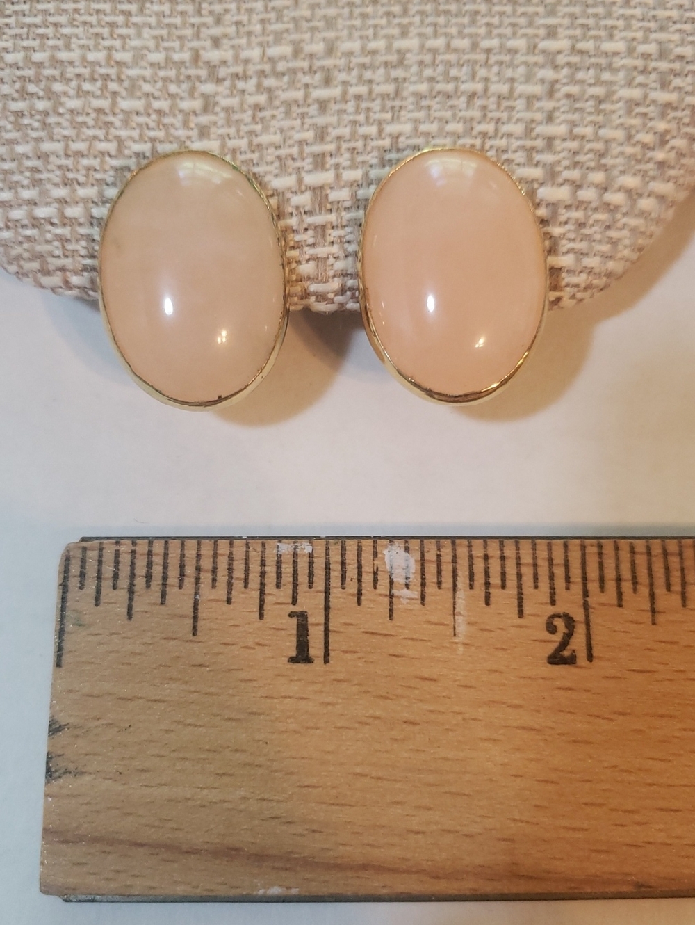 Vintage Tulla Booth Classic Oval Pink Gold-Trim Clip Earrings